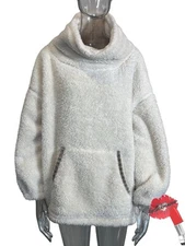 Sundance Sasha Pullover Medium Cream Cozy Cowl Neck Fuzzy Soft Oversized Hoodie