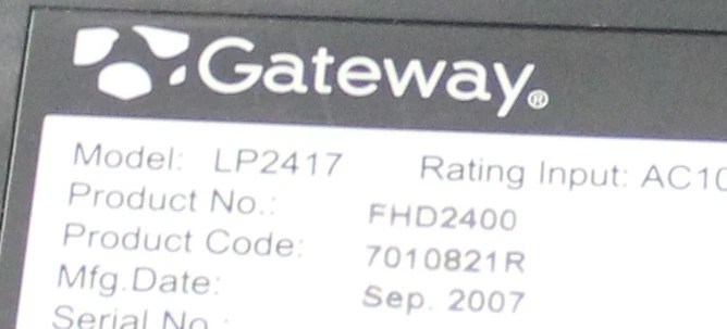 Gateway LP2417 HD Display LCD 24" Monitor Dual Component VGA DVI No Stand READ - Image 3 of 3