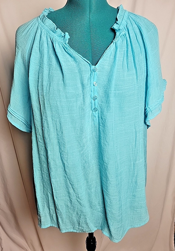 Zac & Rachel Women's Size 1x Blue Short Sleeve Shirt