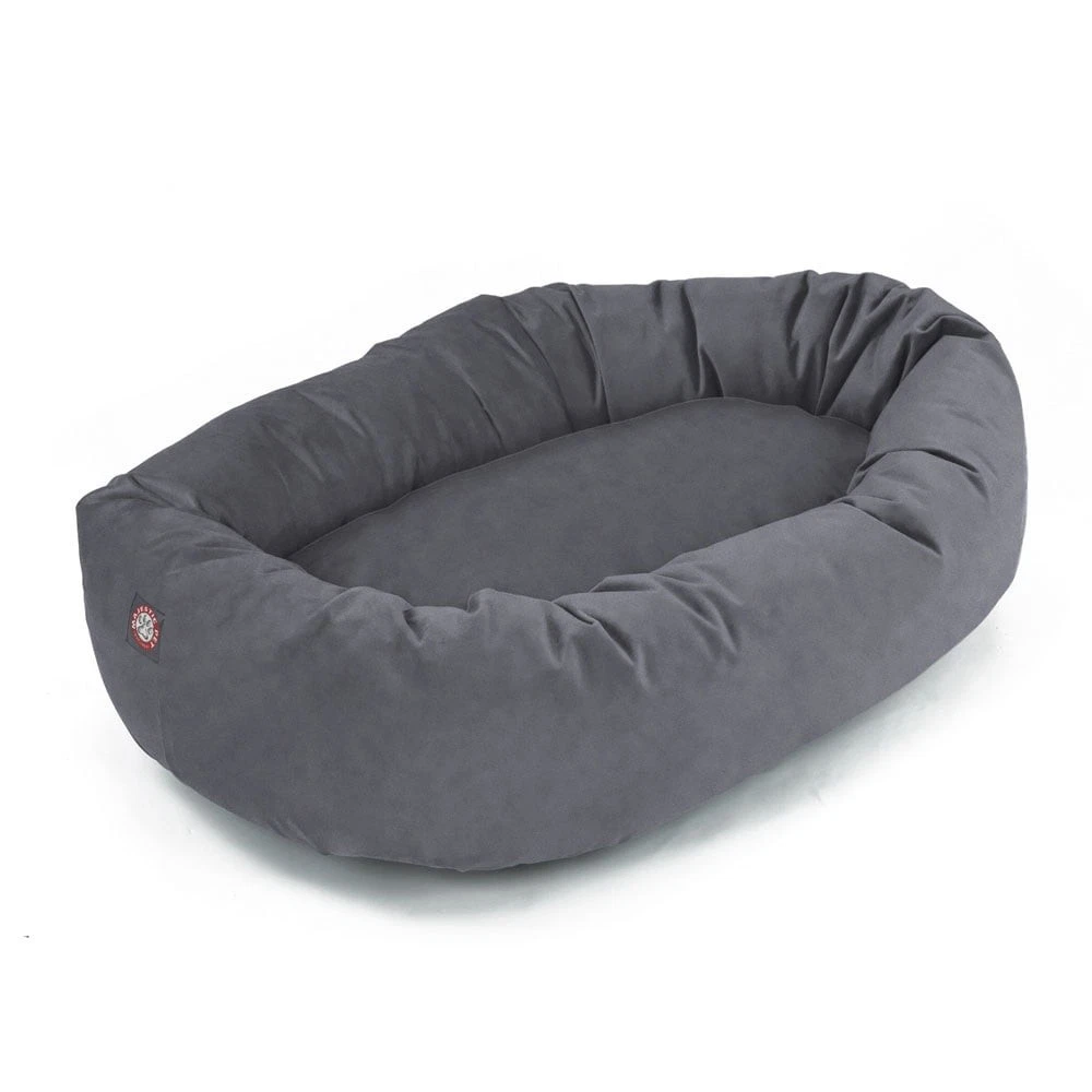 Micro Suede Bagel Pet Bed Dogs Calming Dog Bed Washable Gray Small