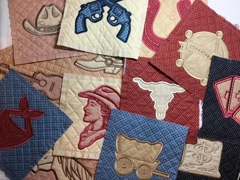Set of 16 Unfinished Embroidery Quilt Blocks - Country Western Theme ~8x8" each - Image 2 of 4
