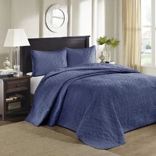 Full Size Reversible Quilted Bedspread Set Antimicrobial Cotton Filled 2 Shams