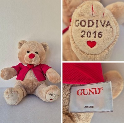 Gund Godiva Collaboration 2016 sitzender Teddybär limitiert beige Plüsch roter Mantel