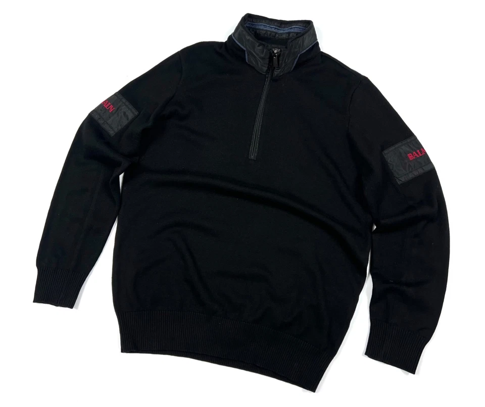 Auth Men's BALMAIN Paris Logo Black 1/4 Zip Casual Cotton Sweaters Size XS/S - Image 3 of 4