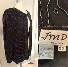 2XL Black Beaded Evening Cocktail Jacket 2X Vintage Glam