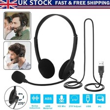 UK USB Headset Headphones Wired with Microphone MIC for Call PC Computer Laptop