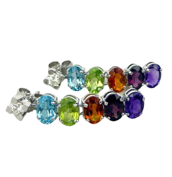 Brillant Solitär Ohrhänger Topas Peridot Citrin Ohrstecker 14k Weißgold Ohrringe - Bild 3 von 4