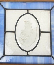 Unicorn Vtg 80s Stained Glass Panel SunCatcher Wood Frame 12x12