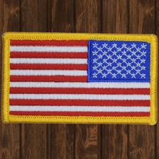 Reverse American Flag Embroidered Patch, Gold  — Iron On