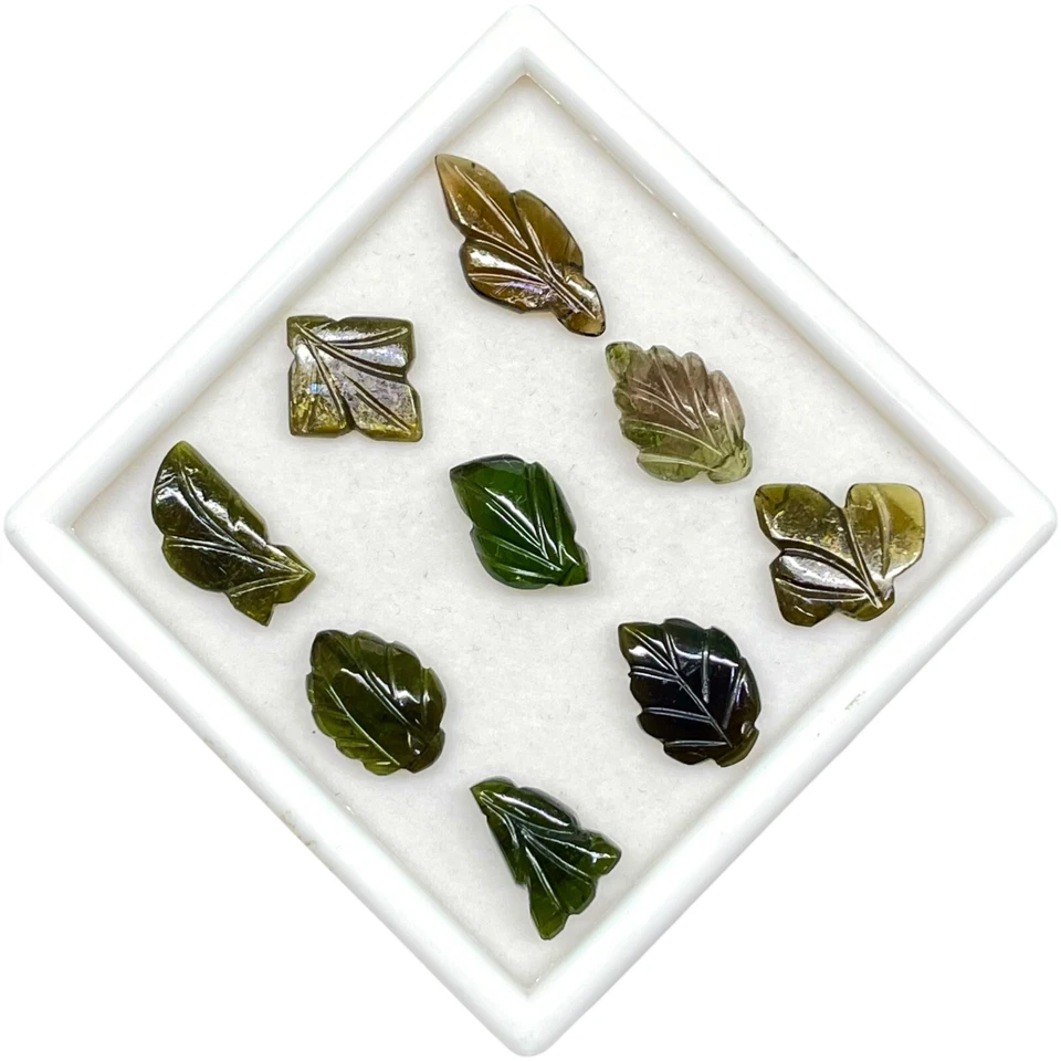 9 Pcs Natural Tourmaline Carved Leaf Muti Color Loose Gemstones Lot 35.15 Cts - Image 3 of 4