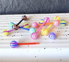 8pc Value Pack Ripple Wave Tongue Rings 14g Tounge Body Jewelry No Metal