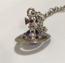 Vivienne Westwood Tiny Orb Silver Purple Necklace w/drawstring E0163