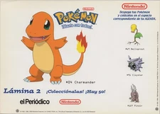 2000 POKÉMON CHARMANDER Big Sticker Sheet 8.25" x 6" (21 x 15 cm.) Promo Spain