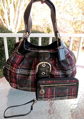 希少 Coach shoulder bag check pattern コーチ COACH F15487 VINTAGE SOHO BLACK & RED PLAID SIGNATURE C CANVAS