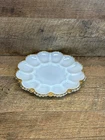 Vintage Anchor Hocking Deviled Egg/Oyster Plate Milk Glass Gold Rim 12 Eggs MCM