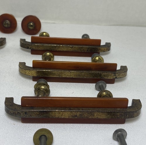 10 Matching Vintage Art Deco Butterscotch Bakelite Drawer Pulls Handles - Picture 8 of 15