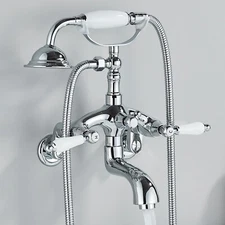 Chrome Clawfoot Tub Faucet Wall Mount Bathtub Filler Faucet set with Hand Shower