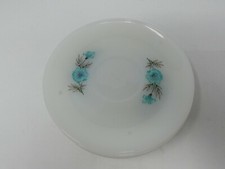 6 Vintage Fire King Bonnie Blue Flowers Milk Glass Saucers 6 "