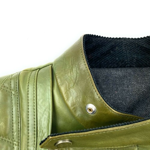Bally Switzerland Distressed Italy Avocado Calf Leather Moto Jacket Men Sz 50 L - Picture 12 of 12