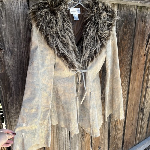 👢🍸 Vintage y2k metallic suede penny lane fur trim jacket Size 8 Medium - Picture 8 of 11
