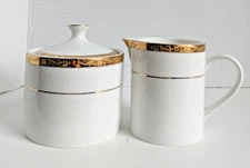 MCM Cream Sugar Vintage China Pearl Imperial  WhiteGold Trim Mid-century Modern