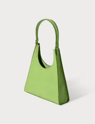 NEW STAUD Rey Croc Embossed Leather Shoulder Bag PISTACHIO/100%AUTHENTIC