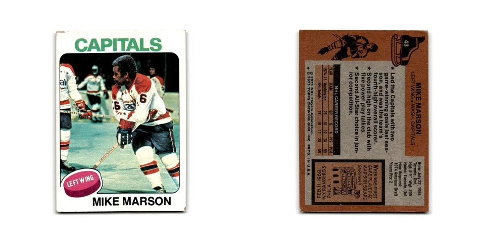 1975 Topps Mike Marson RC Washington Capitals #43 - Image 3 of 3