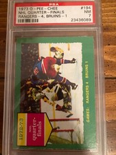 QUARTER-FINALS RANGERS VS BRUINS 1973-74 O-PEE-CHEE # 194, grade PSA 7 NM
