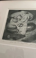 Surrealist etching LE Shelley artist So Ca “Still Life with Theory Notes” framed