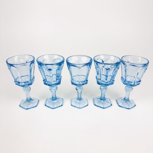 Lot of 5 Fostoria Light Blue Virginia 6” Wine Goblet Chalice Drinking Glasses - Picture 1 of 8