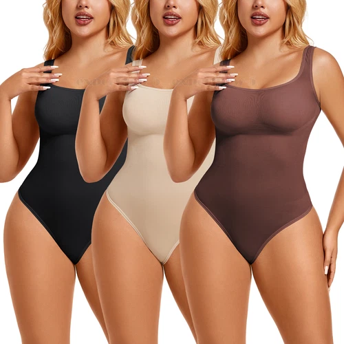 Plus Size Slimming Vest Wide Collar Type High Elastic Bodysuit Shapewear Yoga - Picture 3 of 23