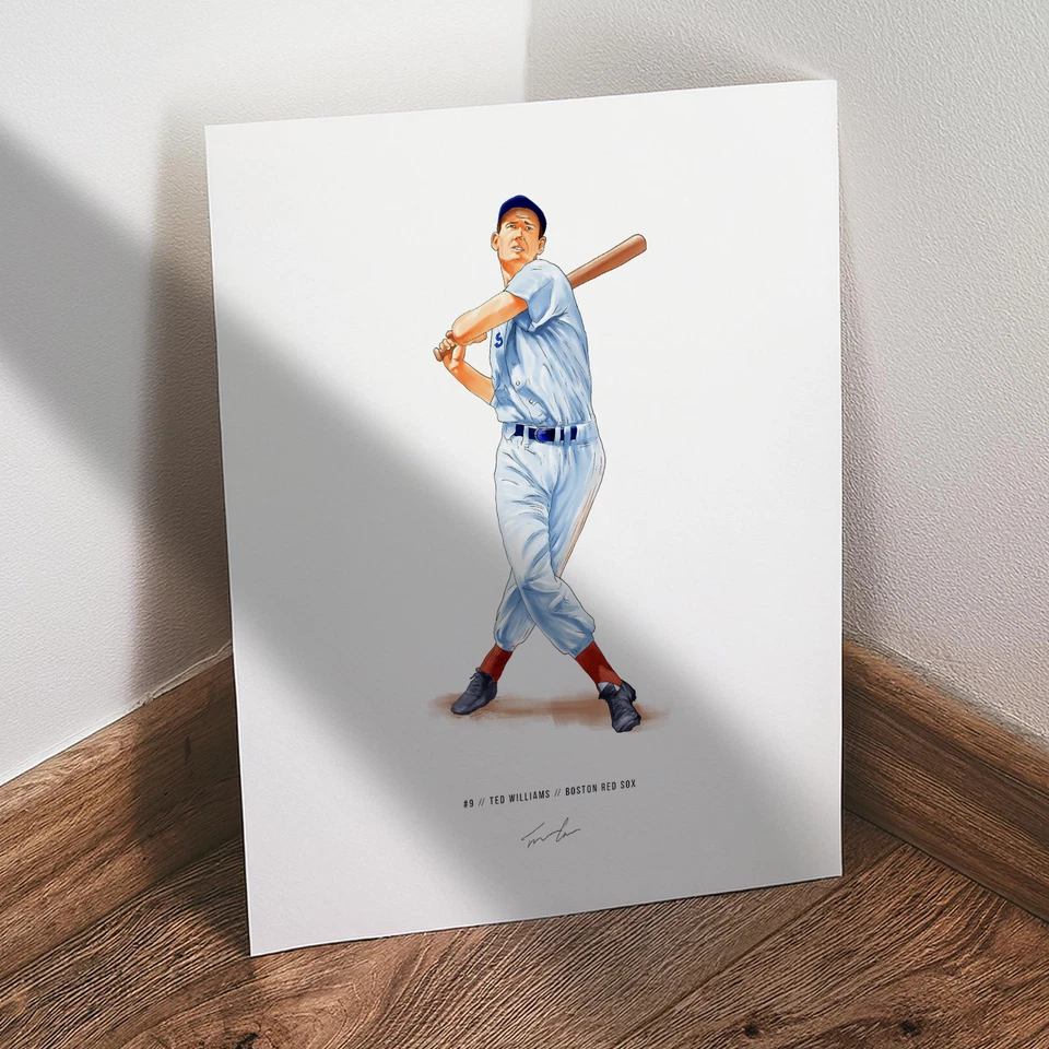 Póster de béisbol Ted Williams Boston Red Sox V2 impresión 8x10 arte ilustrado Foto 3 de 4