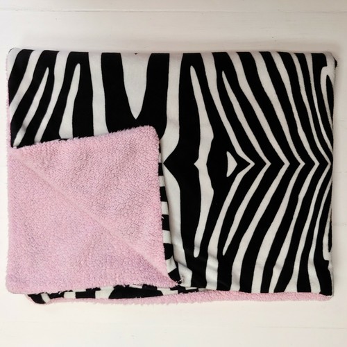 Zebra Print Pink Baby Blanket Black & white Velour Sherpa 28" × 36" - Picture 11 of 11
