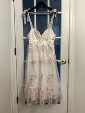Lulus Women’s Ivory Lavender Floral Embroidered Tulle Midi Dress L