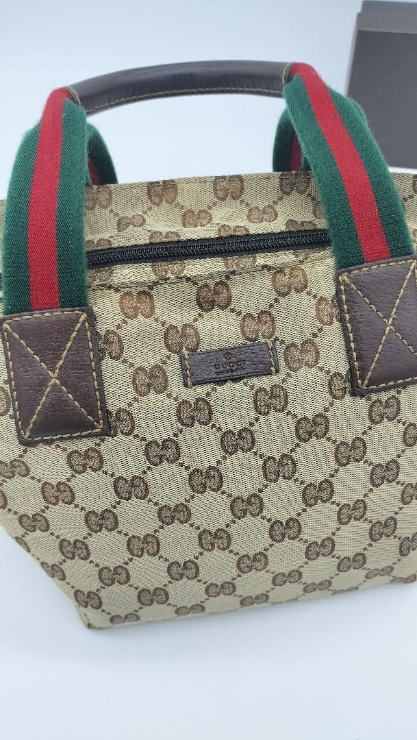 GUCCI Sherry Line GG Canvas Tote Bag Leather Beige Brown Zipper Logo thumbnail 7