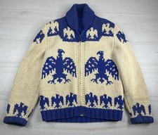 Vtg Thunderbird Sweater Wool Shawl Collar Cowichan Cardigan Crown Zip 50s 60s M