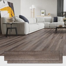 12 Tile Peel and Stick Floor Tile, 36"x 6" Twisted Gray Oak Wood Grain Peel a...