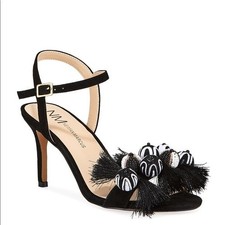 NEIMAN MARCUS Black Beaded Tassel Mid-Heel Sa...
