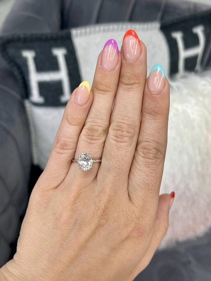 Anillo de compromiso 1,50 quilates creado en laboratorio IGI GIA diamante talla ovalada sólido platino 950 Foto 3 de 4