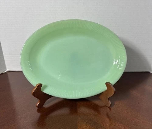 Fire King Oven Glass Jadeite Mint Green Ribbed Platter Plate Oval Large 12 X 9