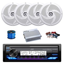 JVC KD-X38MBS Marine BT Receiver, Amp w/Kit, 4X 5.25" 180W White Speakers,Wire