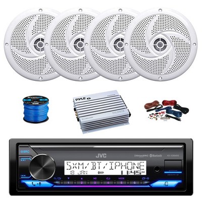 JVC KD-X38MBS Marine BT Receiver, Amp w/Kit, 4X 5.25'' 180W White Speakers,Wire