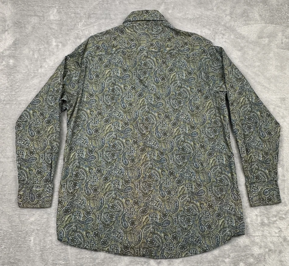 Crazy Horse Shirt Mens Large Blue Green Paisley Button Up Flip Cuff Long Sleeve - Image 4 of 4