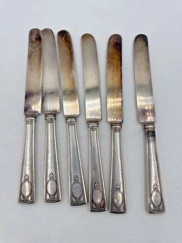 6 Wallace Sterling Silver Handled Dinner Knives Art Deco Monogram G NR
