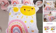 Bedding 6 Pcs Cartoon Rainbow Bedding Set with Smile Twin-6pc White-rainbow