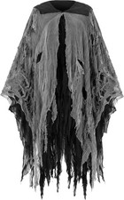 Tattered Halloween Cloak Grim Reaper Hooded Cape Costume for Adults  Kids