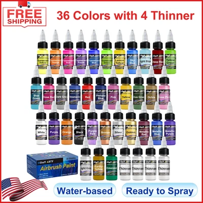HOMY ARTY Airbrush Paint Set - 36 Colors With 4 Thinner Ready To Spray Water-Based Acrylic