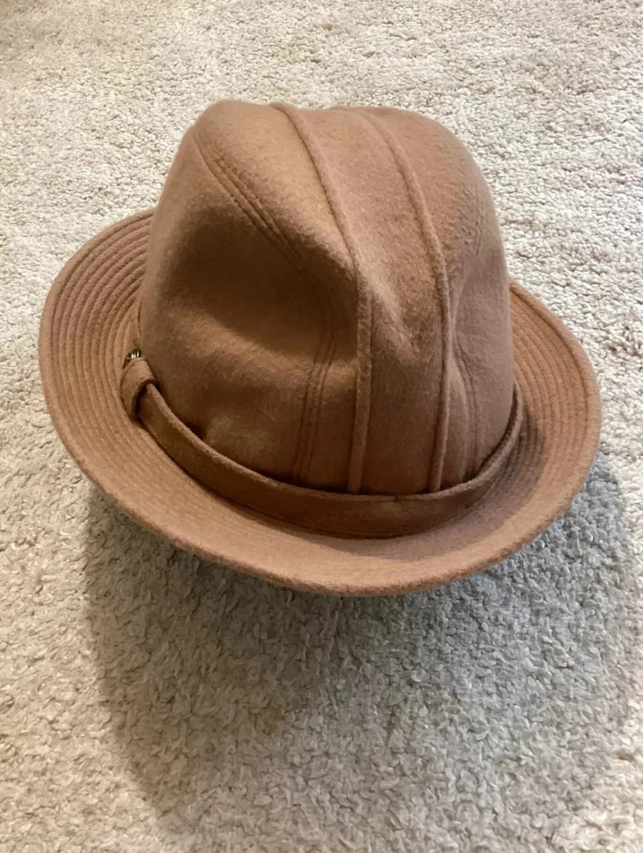 Sombrero Fedora Vintage Camel Italia - 35% Cachemira y Lana - Talla L
