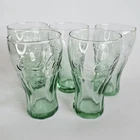 Set of 5 Libbey Mini Coca-Cola Coke Vintage Glasses 4 3/8" Green Tinted 6.25oz
