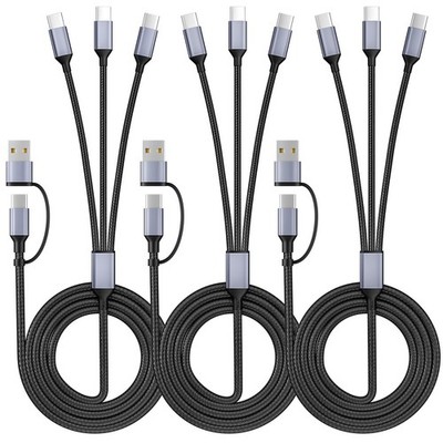 2 PCS Black 4FT 4 In 2 USB C Splitter Multi Charging Cable 3 TypeC Port Set